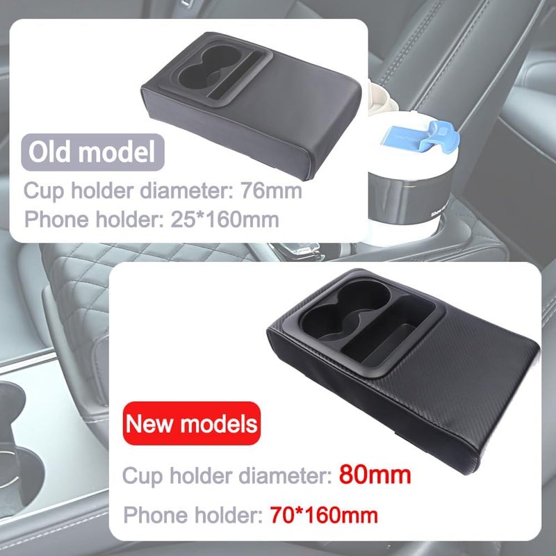 Supin Car Armrest Cushion - Multifunctional Faux Leather Armrest Cushion with Cup Holder, Phone Storage, and Ergonomic Design for All Seasons (Carbon Style) - Image 2